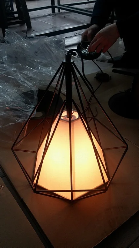 Retro Style Vintage Ceiling Pedant Light Fixture Bird Cage Shape  Lampshade Pendant Lamp for Kitchen