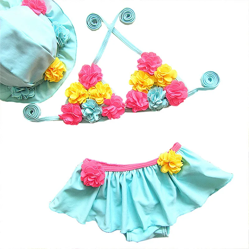 Красочные Цветочные Детские бикини с цветочной шапкой