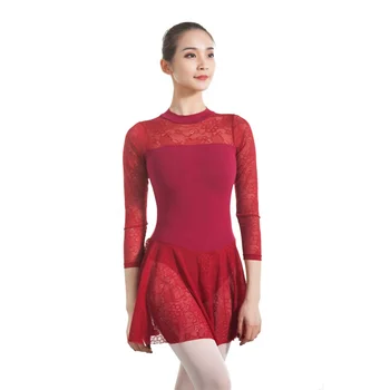Ballet Training Dancewear Manufacturer Long Lace Sleeve Leotards with Skirt Leotards
