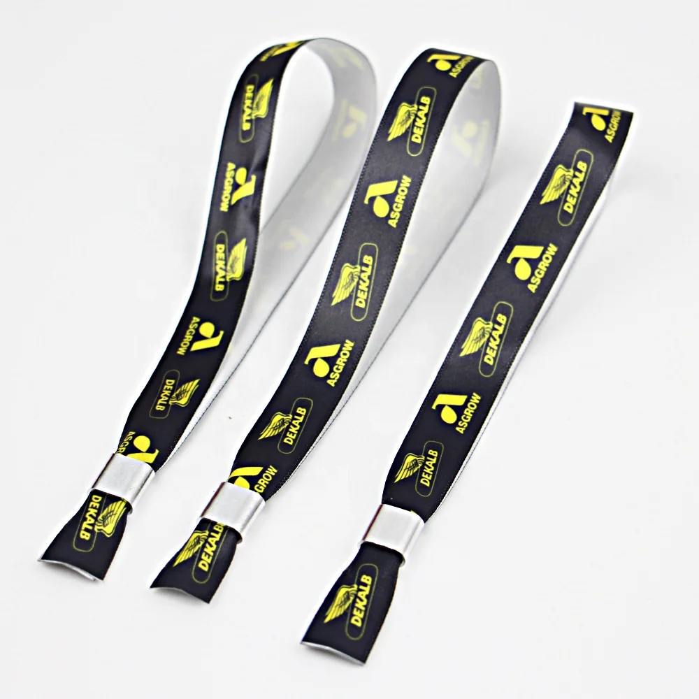 Free Design Plastic Tube Slide Lock Custom Woven Cloth Wristband for Events