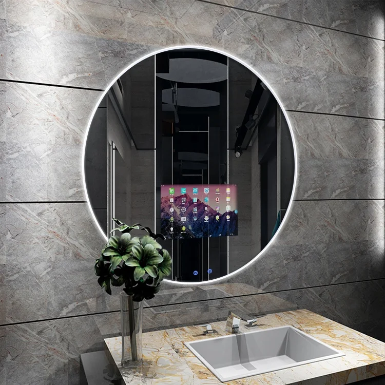 Round Shape Wall Mounted Led 4mm Silver Touch Screen Smart TV Mirror Android System