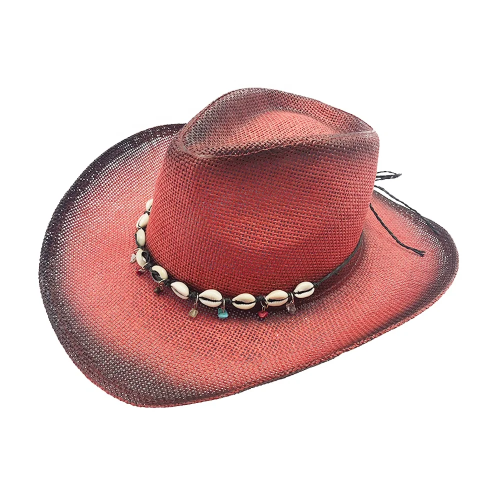 China Cheap Leather Band Red Straw Cowboy Hat - Customized  display picture 1