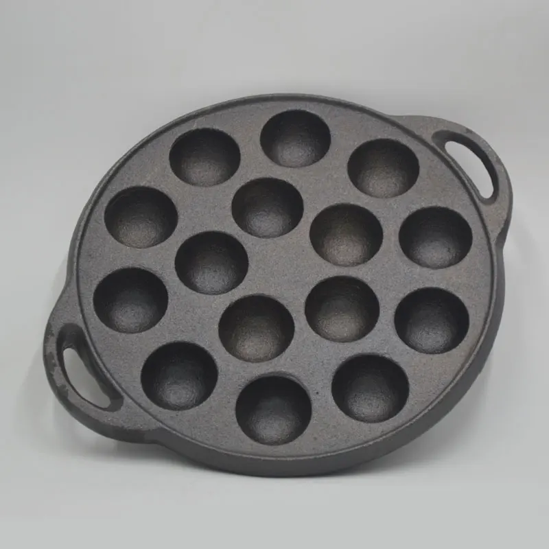 Bruntmor Cast Iron Mini Cake Pan for Baking Biscuits, 15 Hole Takoyaki Pan