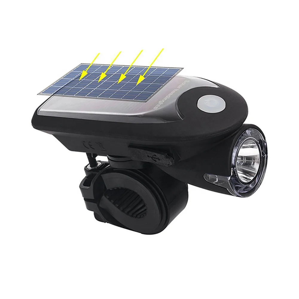 Bicycle LED Solar Energy USB Rechargeable Bike Front Head Light Headlight Lamp