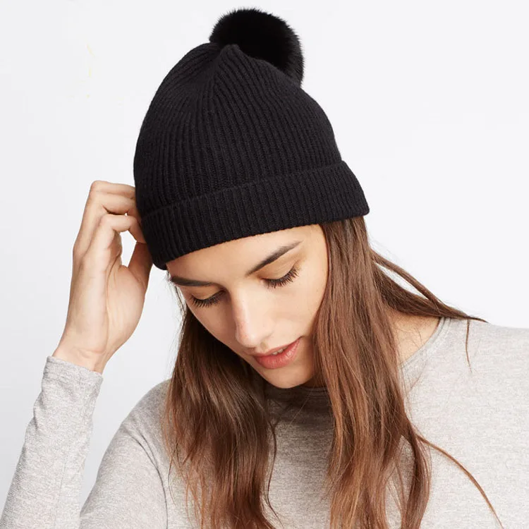 black puff ball beanie