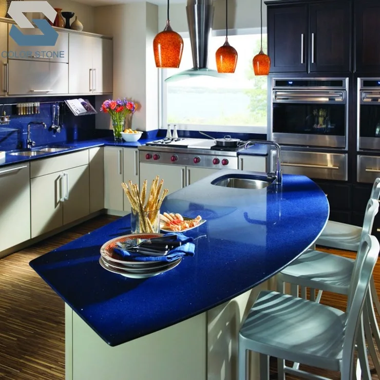 Factory Direct Price Fabricated Artificial Dark Blue Quartz Countertops Cheap for Kitchen