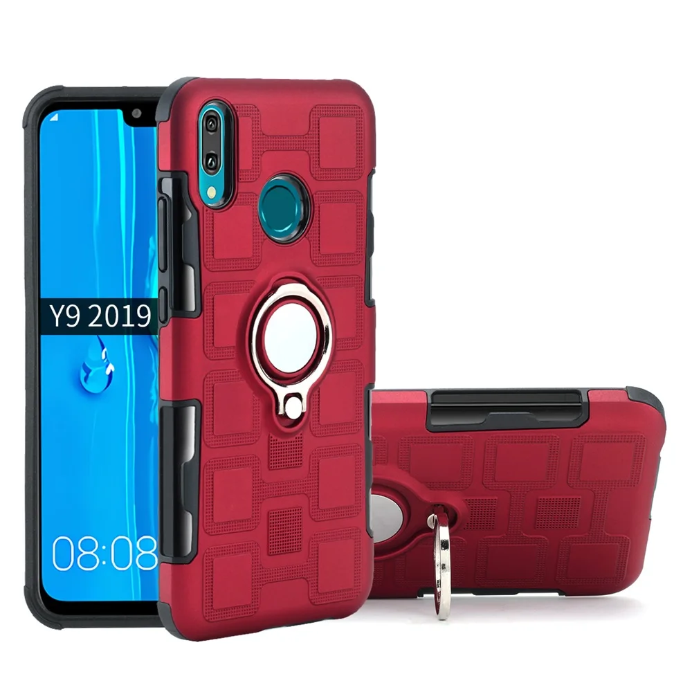 Cube Armor Case Ring Holder Shockproof Pc Back Cover Protective Mobile Phone Accessories For Huawei Y3/y5/y6/y7/y9 - Buy Cell Phone Accessories For Huawei Y 7 Mobile Phone Accessories For Huawei Y