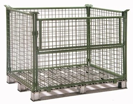 
Foldable galvanized pallet cage , industrial stackable wire mesh storage cage 