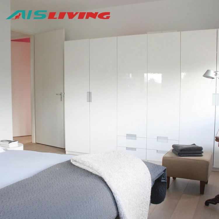2022 Melamine White Hanging Door High Gloss Furniture Lacquer Wardrobe for Bedroom White Tall Contemporary Wardrobe Cabinets