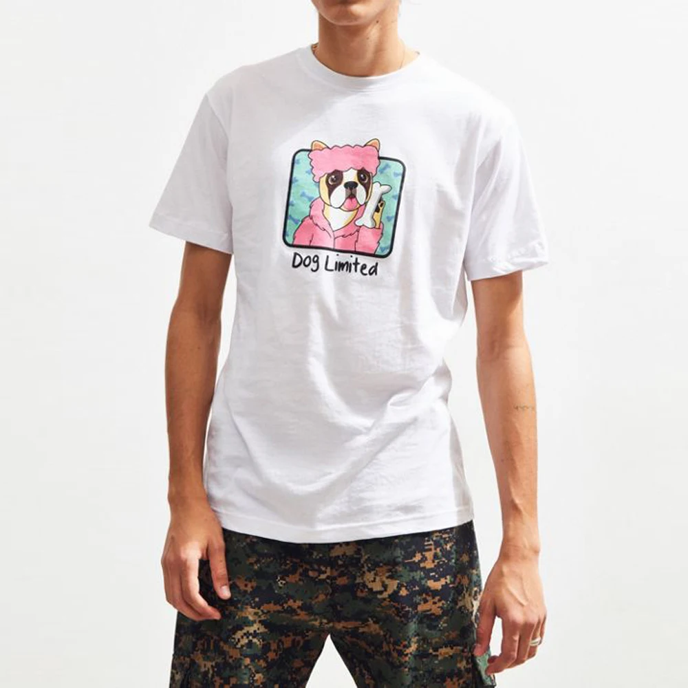 定制设计 o 领纯棉 t恤丝网印花卡通狗 t恤