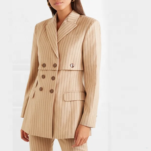 Chaqueta De Mezcla De Lana A Rayas De Doble Botonadura Negra Y Arena Para  Mujer A La Moda - Buy Blazer Formal Para Mujer,Blazer De Lana Negro Y Arena  Para Mujer,Blazer De