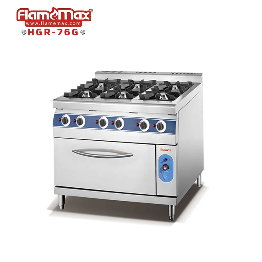 CRC-74G 4 Burners Commercial Hotel Cooking Equipment Gas Range with Gas Oven Stainless Steel Gas Cooker Suitable LPG and LNG