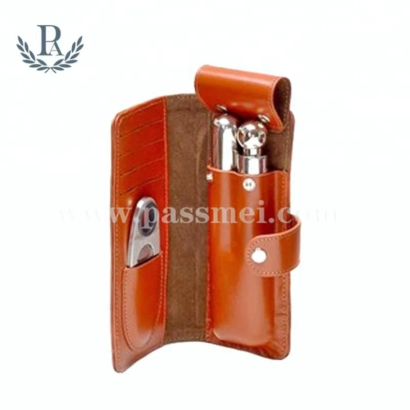 Leather Designer Cigar Travel Case Bifold Cigar Gift Holder With Cutter