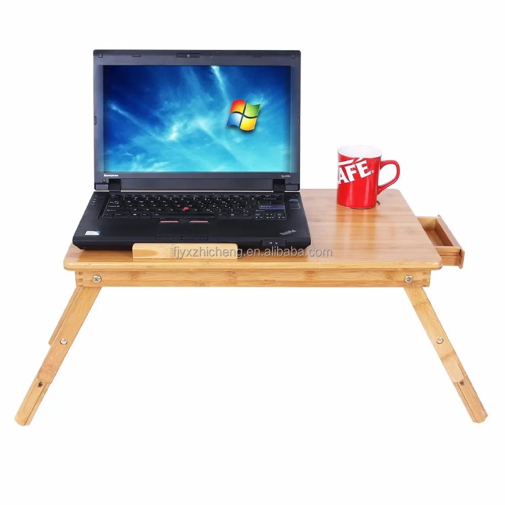 Wholesale Eco-Friendly Foldable Adjustable Bamboo Laptop Desk with Storage Drawers Compact Laptop Table for Home Office