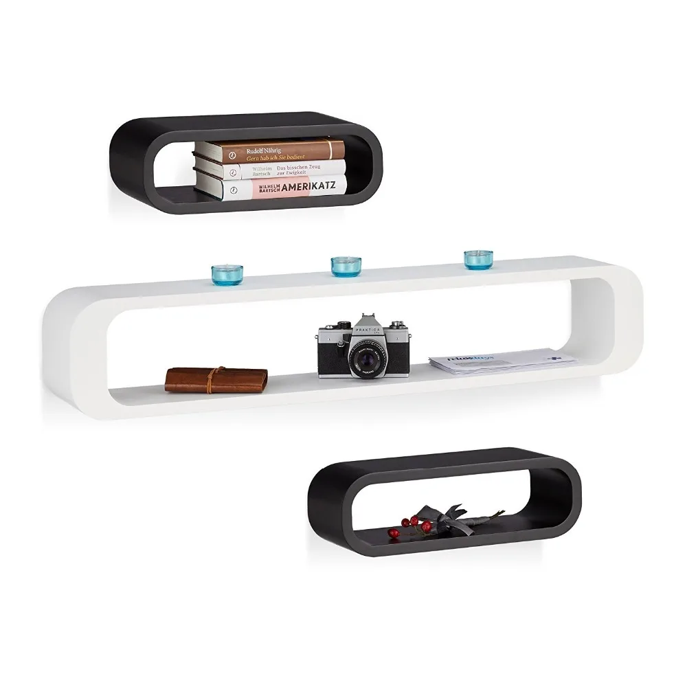 Home Decorative Goods Oval Shape Designer Wall Floating Shelf Oval Shaped Wooden Cube Shelf