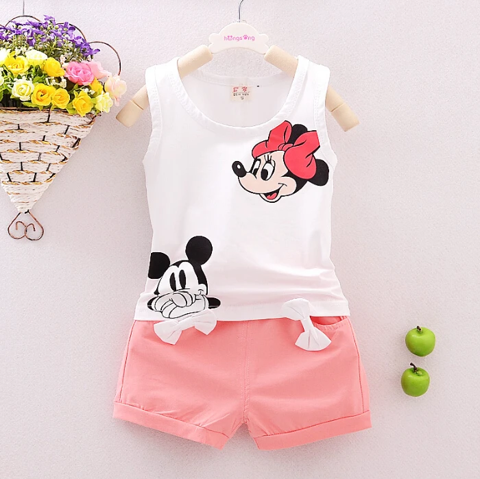 2pcs Toddler Baby Girls Cotton Vest+shorts Kids Cartoon Summer Clothes Outfits