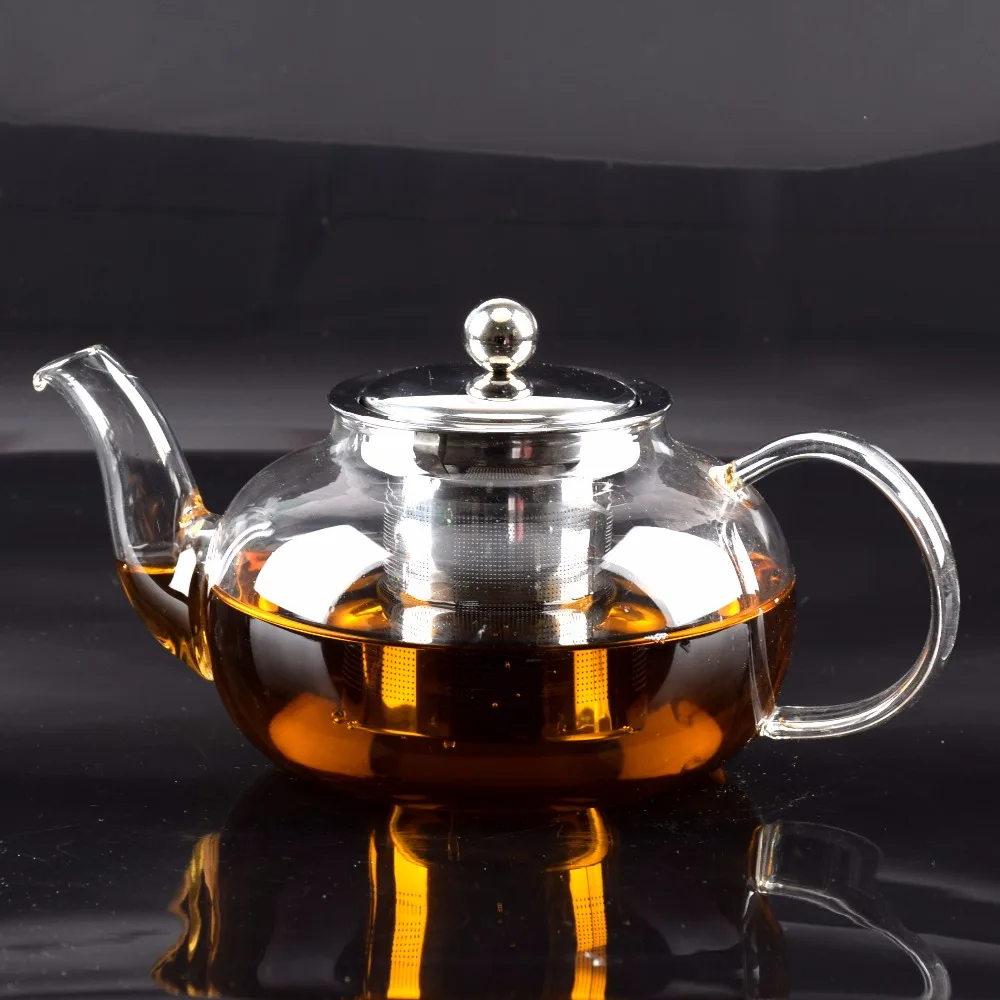 Théière en Verre, Théière pour Cuisinière, Théières, Théières 1000 ml avec Infuseur Amovible, Théière Soufflée à la Main, Théière en Verre Borosilicaté pour Cuisinière, - Transparent Clair