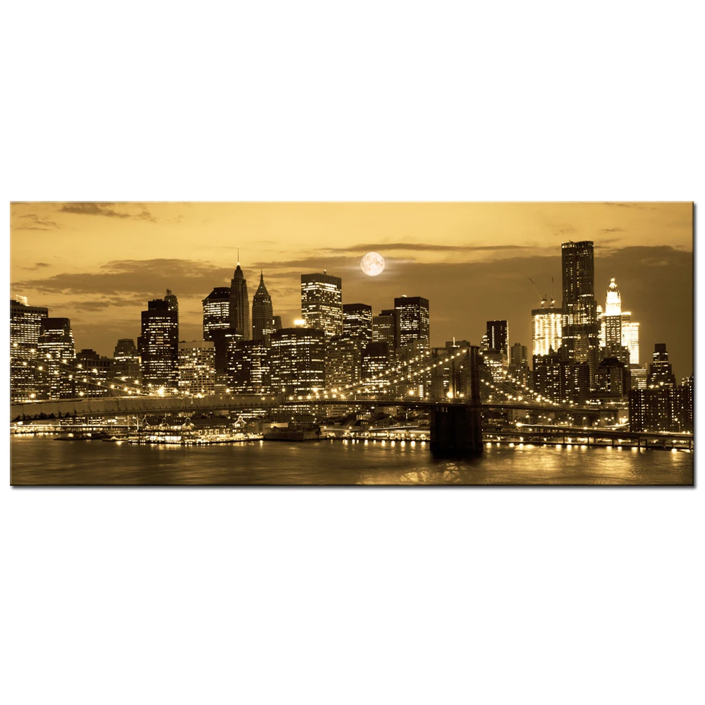 Cities and cityscapes canvas wall art Nigh time Brooklyn Bridge New York, 