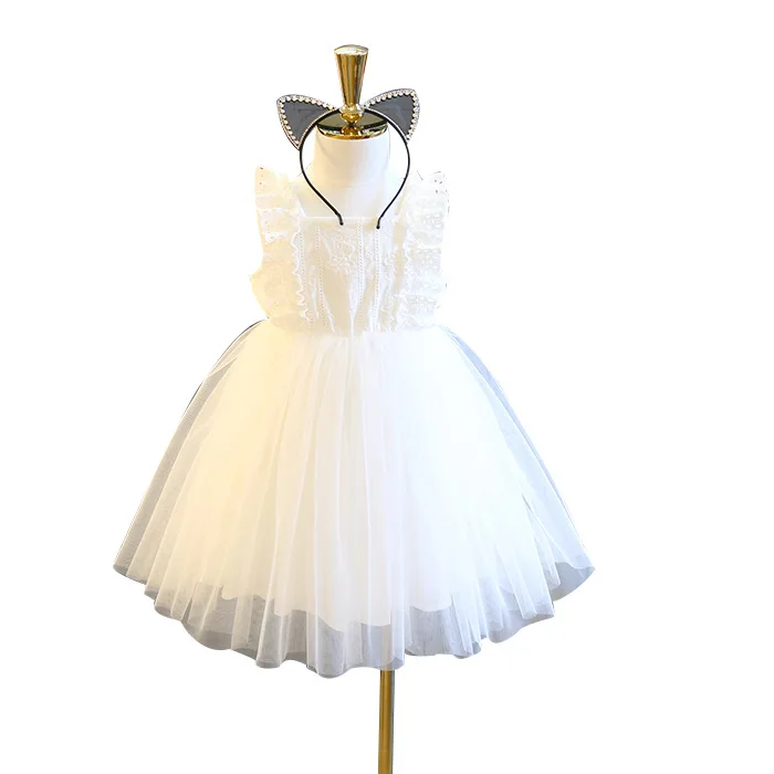 High Quality White Lace Girls Gown Dress for Summer Wedding Parties Top  Sale Wholesale Kids Princess Style