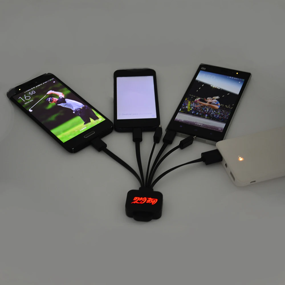 3 in 1 Logo Engrave USB Data Cable for Keychain Luminous LED Light Micro USB Charging Cable Type C Mini USB Phone Cable