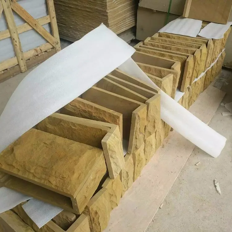 Натуральный желтый гриб камень бежевый песчаник разделенный наружный 3D угловой край стены