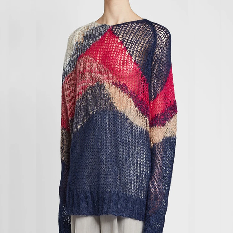 Mohair Virgin Wool Color Block Oversized Sweater