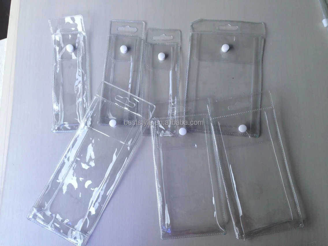 Source With butterfly hole clear pvc plastic bag with snap button on  m.