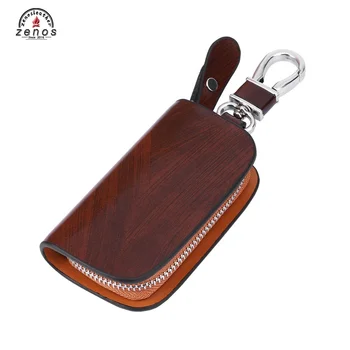 Zenos OEM ODM Brown Genuine Leather Key Wallet Car Electronic Key Case Holder