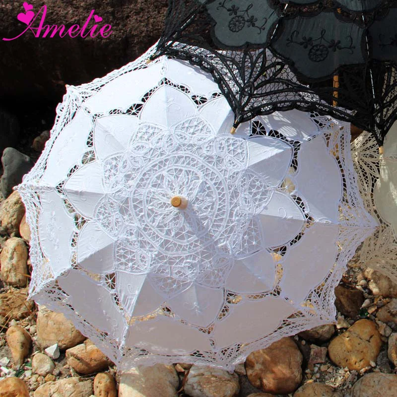 Lace Parasol / Hooked Handle / Battenberg Lace / on sale Beige