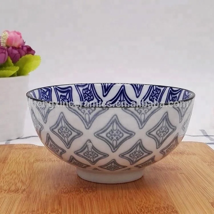 Japanese Creative Bohemian Pattern Porcelain Dinnerware Pad Printed Striped Bowl Ramen Soup Rice Safe Home Restaurant Use
