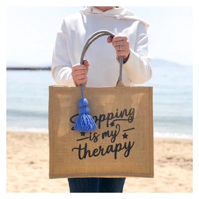 Cheap Promotional Natural Color Laminated Reusable Eco Shopping Jute Bag Tote Bags with Custom Printed logo