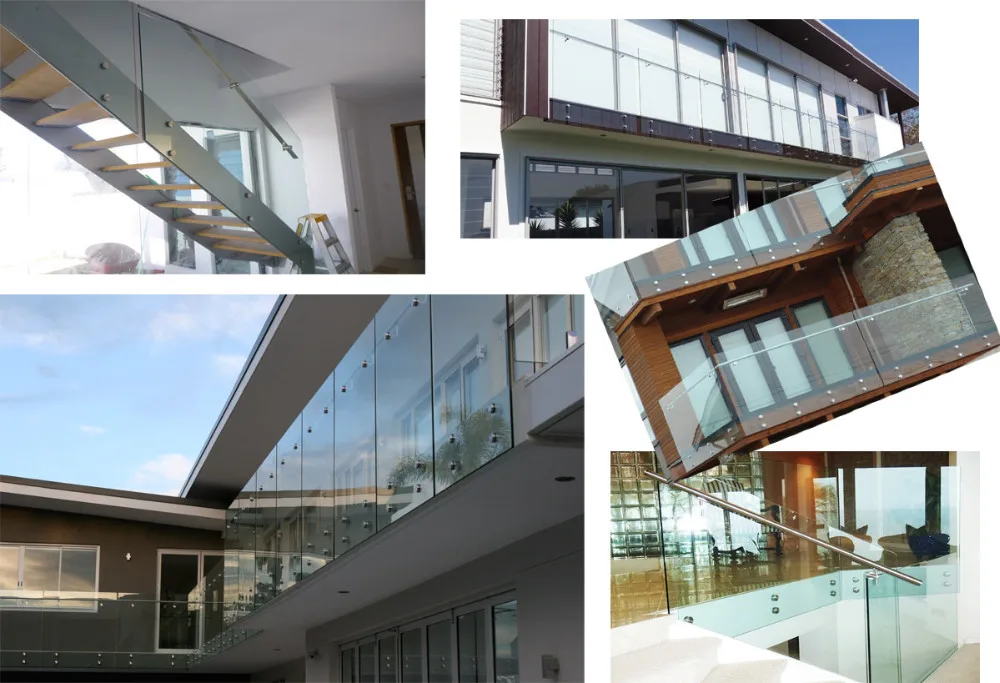 Modern Design Outdoor Stainless Steel 316 Standoff Glass Balustrade 12mm 13mm Clear Tempered Glass Stairs Railings factory