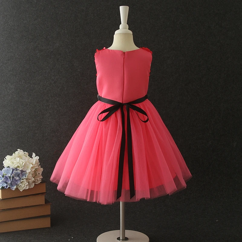 Latest Frock Design Rose Red Baptism Flower Dresses for Infant Girls of 7 Years Old