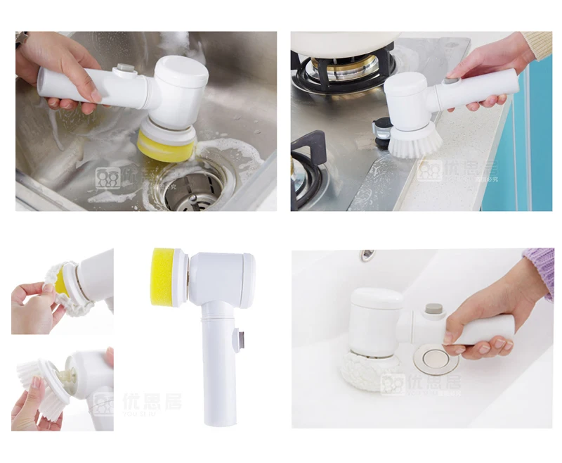 5 in 1 Electric Round Cleaning Brush for Bath Kitchen Cleaning