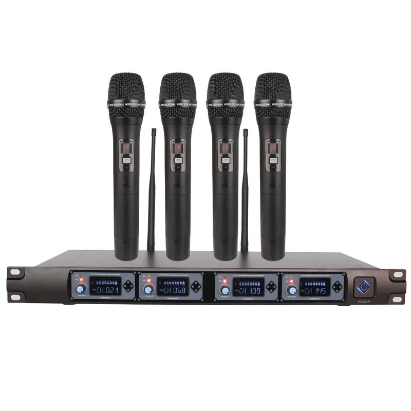 Профессиональный UHF 4-канальный беспроводной петличный