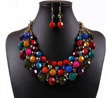 2018 Colorful acrylic beads short necklace earring set in red