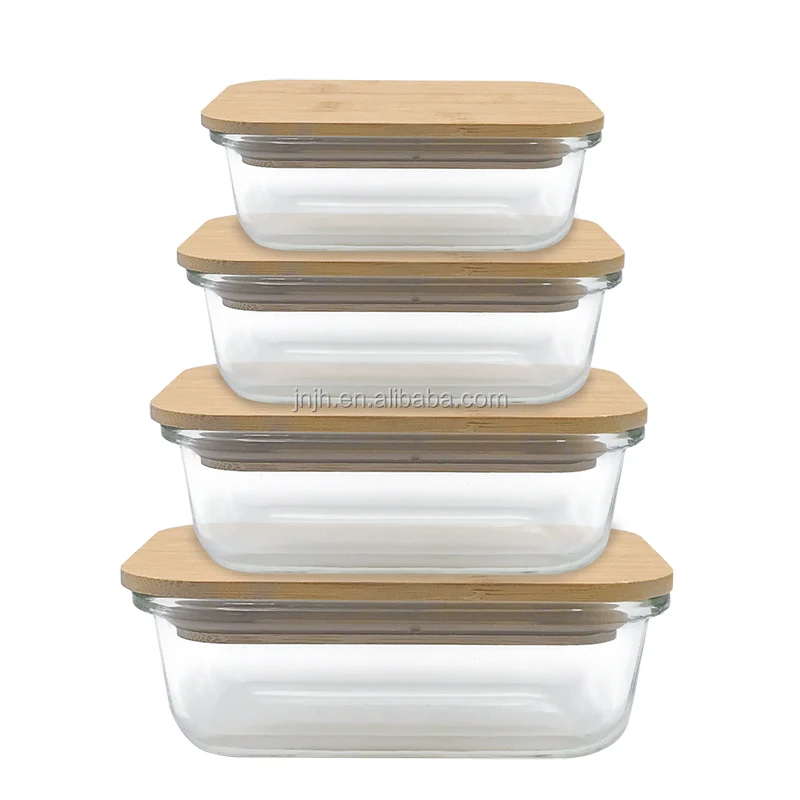Glass Container Bamboo Lid Eco-Friendly Food Meal Prep Containers