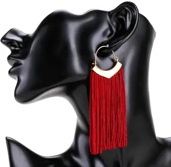 Exaggerated alloy woven tassel earrings Bohemian  female personality hook  earrings