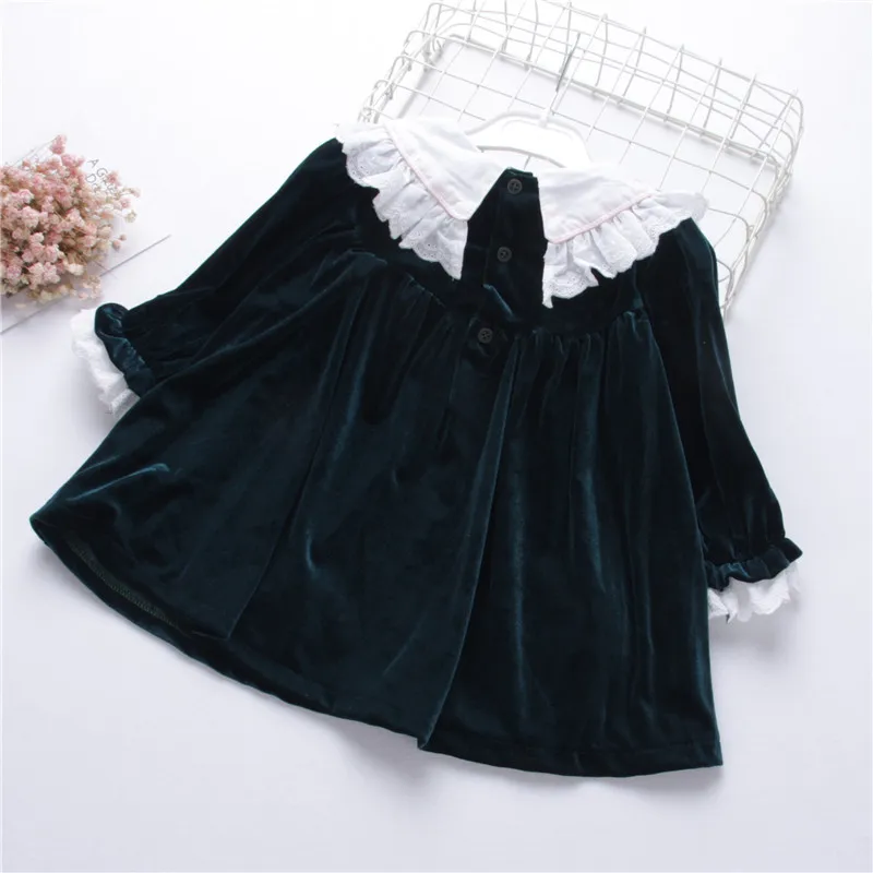 Invierno al por mayor ropa de los niños verde vestido de las niñas