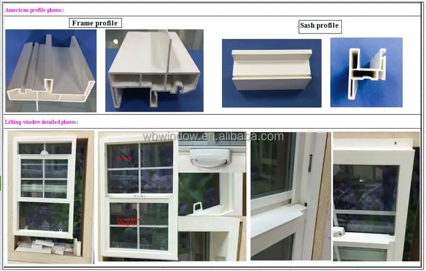 PVC Double Hung Window with Vertical Opening & Energy Saving Design for Home