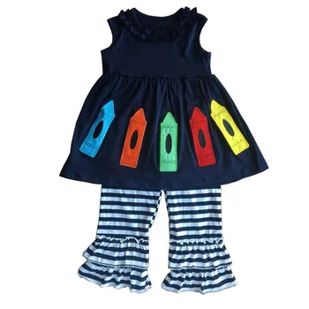 2019 Puresun new design back to school boutique clothing navy kids clothing