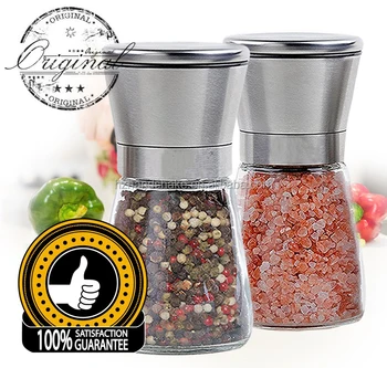 Premium Stainless Steel Salt and Pepper Grinder Set - Pepper Mill and Salt  Mill, Spice Grinder with Adjustable Coarseness, Ceramic Rotor, Tall Salt  and Pepper Shaker, Brushed Stainless 