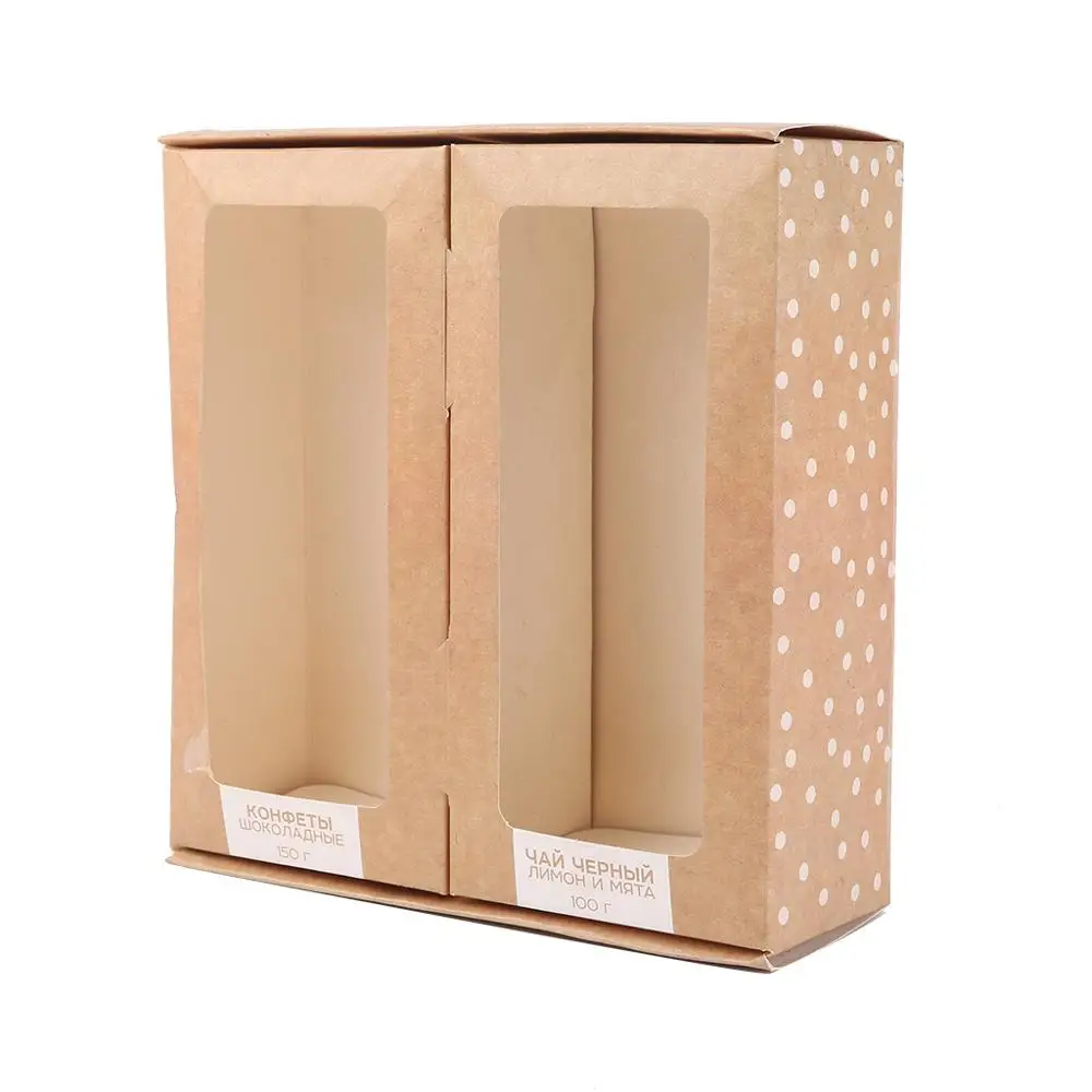 Jinayon Custom Foldable Recycled Cookie Cardboard Gift Packaging Kraft Box with Clear PVC Window Kraft Paper Recyclable 300pcs