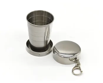 camping travel  camping   portable mug   stainless telescopic  stainless steel folding water drinking  cup  with key chain