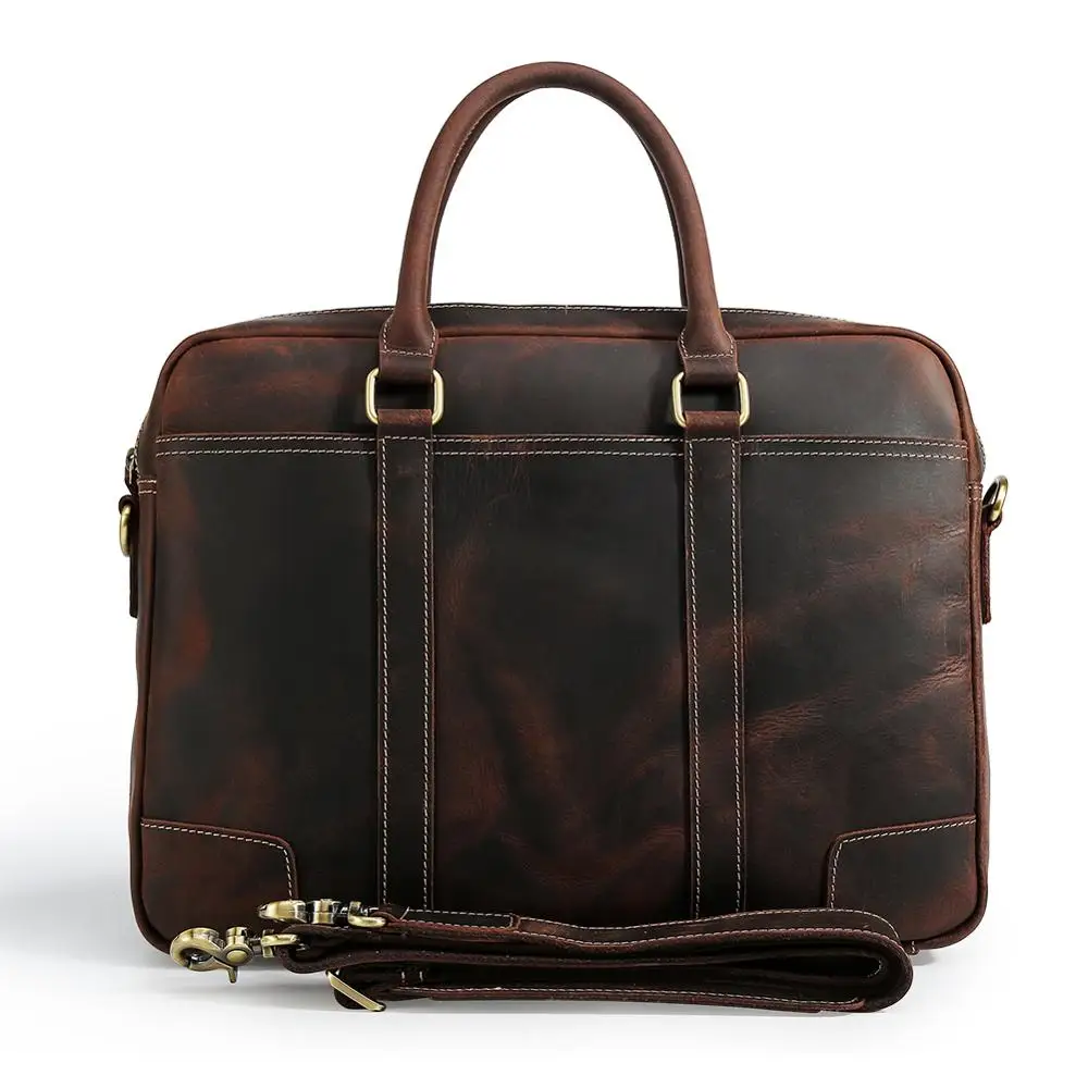 Tiding Custom Men Handmade Men Crazy Horse Genuine Leather Bags Full Grain Cowhide Briefcase