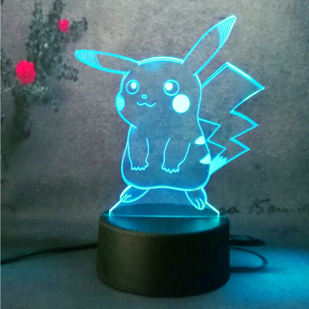 Pokemon GO Pikachu 3D Acrylic LED Night Light 7 Color Touch Desk Table Lamp Gift 