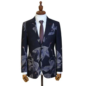 MTM Men's Slim Fit Breathable Eco-Friendly Anti-Wrinkle Jacket High Quality Wool Black Printed Button Decoration Plus Size
