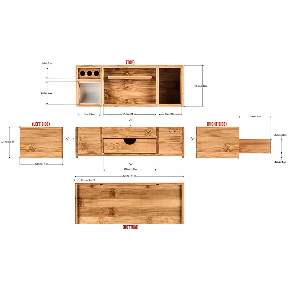 
Настольный органайзер с подставкой для телефона из бамбука 