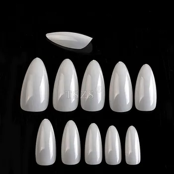 TSZS full-covered oval artificial 10 sizes perfect length natural transparent long sharp tip art nail tips