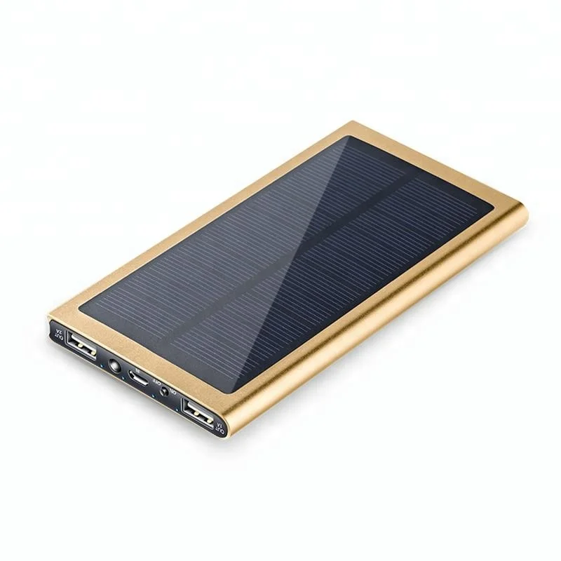 Aluminium Alloy Solar Charger Cell Phone Mobile Solar Ultra Slim Thin Power Banks 12000mah Dual Usb Mobile Power Bank